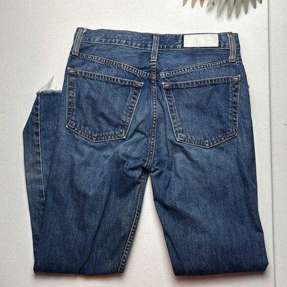 Re/Done Med/Dark Wash Frayed Hem Jeans - 25 - Picture 7 of 7